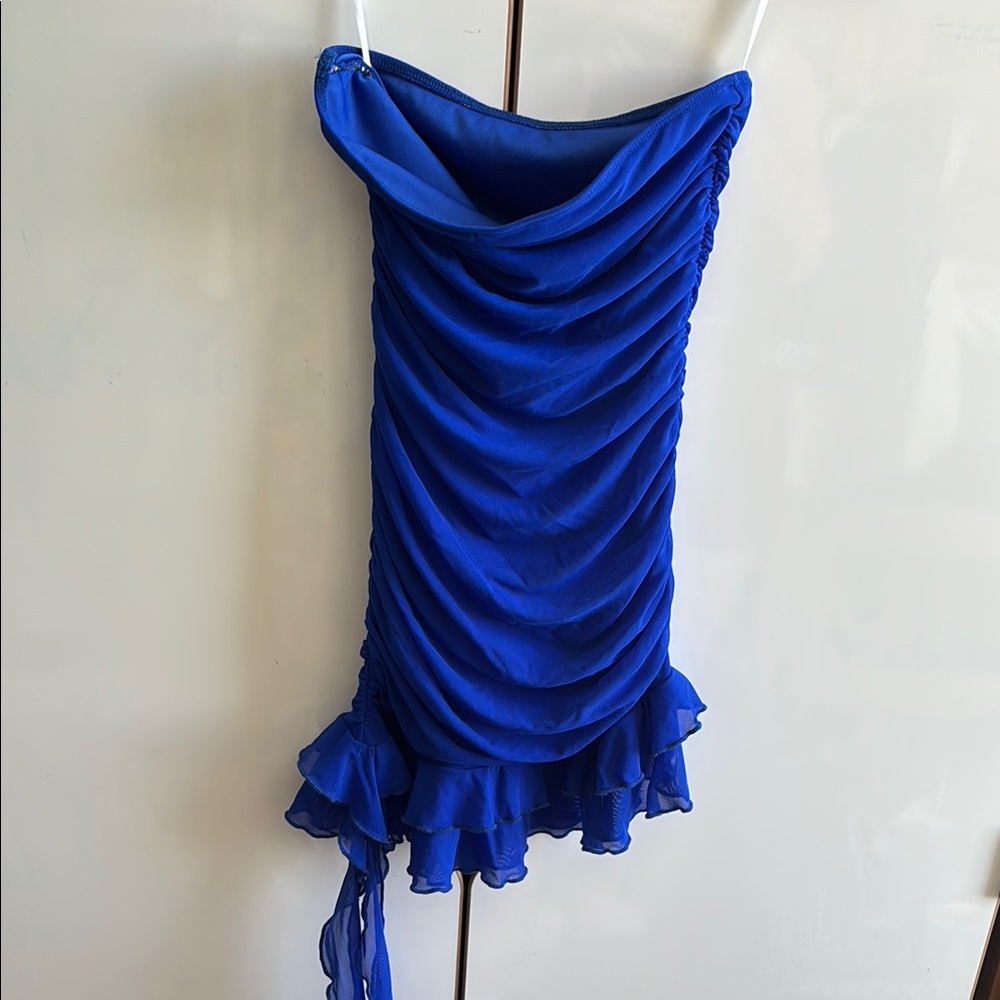 strapless blue draped bodycon dress! worn only a few times! 🦋💙🐳🔹🩵🪁